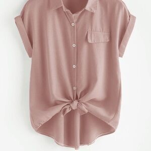 Women's Dusty Rose Tie-Hem Button Down Shirt